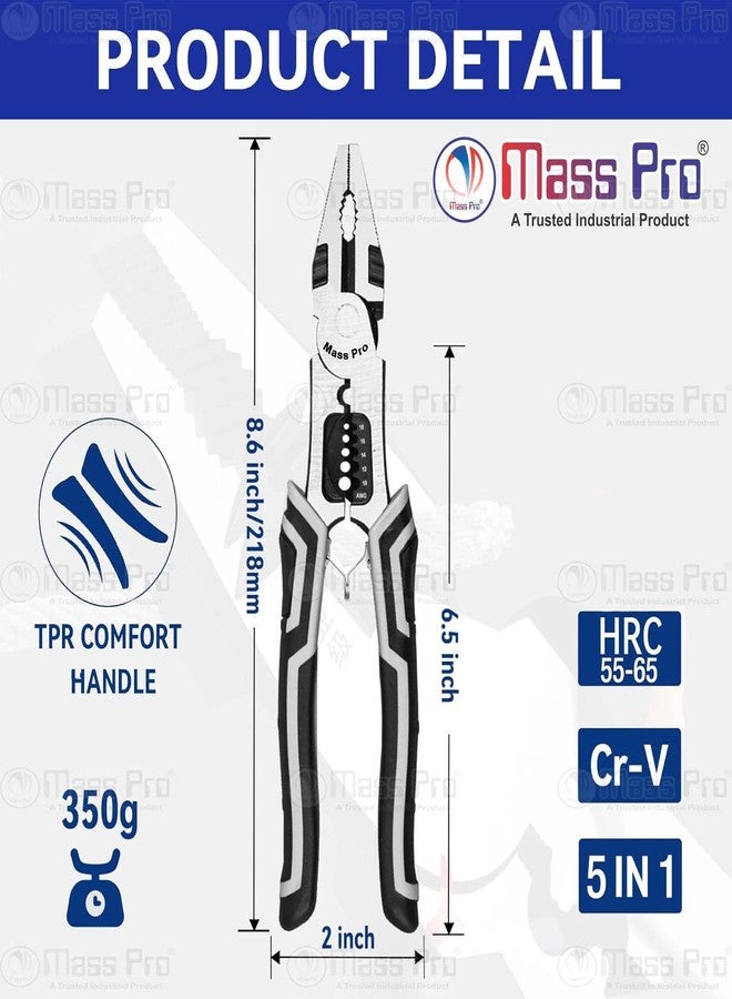 Mass Pro Multipurpose Lineman Plier - Cutting, Gripping, Wrench, Crimping, and Wire Stripping Tool (Chrome Vanadium Steel) - Image 2